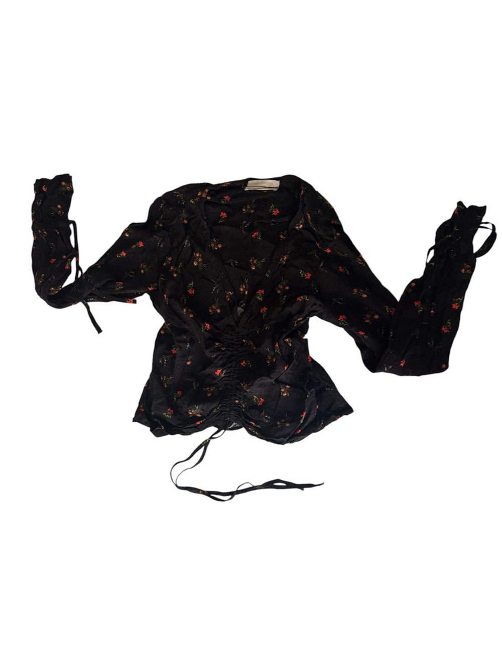 Urban Outfitters Black Floral Tie-Front Blouse